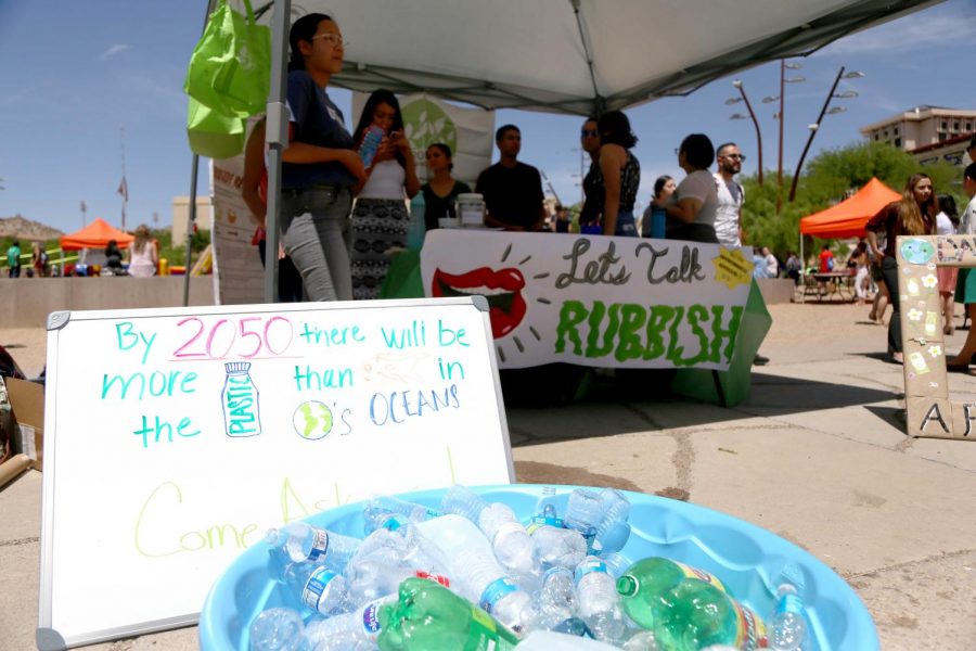 Information about recycling was given at one of the booths at the first Miner Fest on Wednesday, April 18 at Centennial Plaza. 