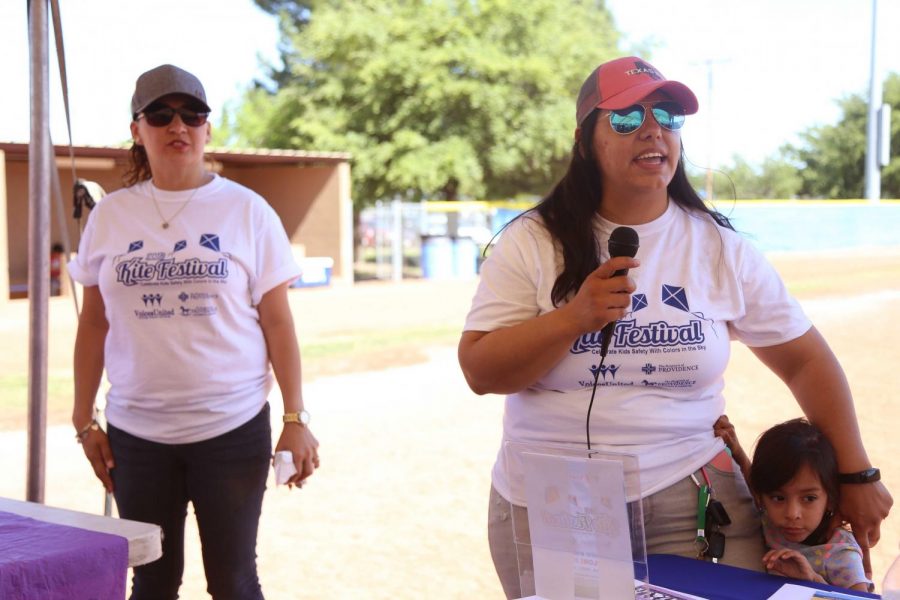 Voices United Executive Director Ambar M. Gutierrez thanks the community for coming to the event at the first annual Kite Festival on Saturday, May 19, at Ernie Rascon Memorial Park. 