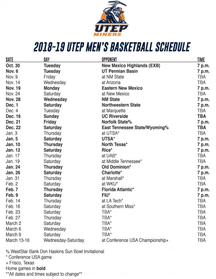 UTEP men’s basketball announces 2018-19 schedule – The Prospector