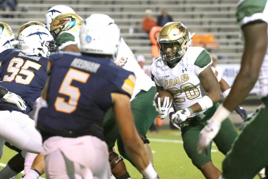 UAB's Sophomore running back Spencer Brown rushed for a team-high 105 yards Saturday, Oct. 27,  at the Sun Bowl. 