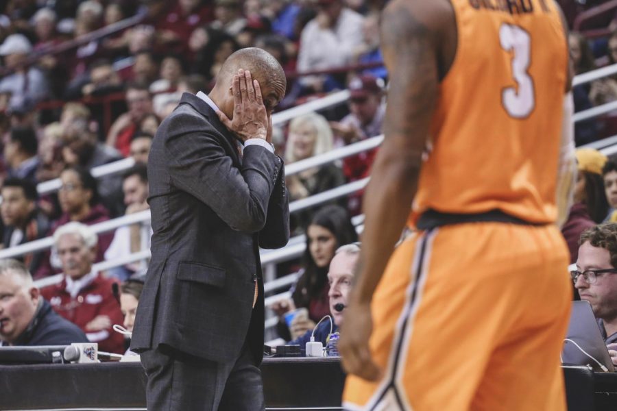 Head Coach Rodney Terry displayed his frustration as the Miners lost to NMSU in the Battle of I-10. 