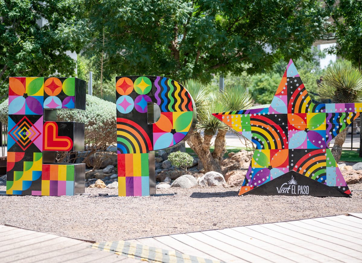 Display in the San Jacinto Plaza, celebrating the month of June which is recognized as pride month.