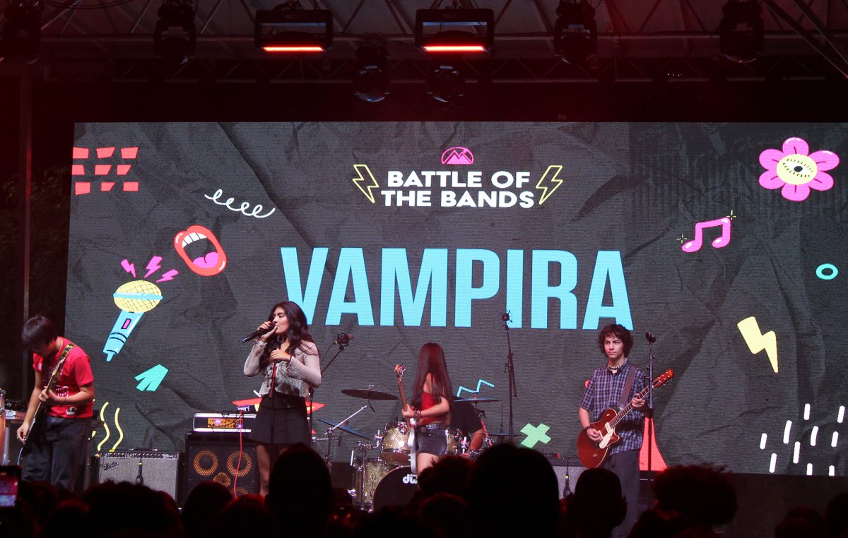 Vampira getting ready to perform for the crowd at Battle of the Bands.