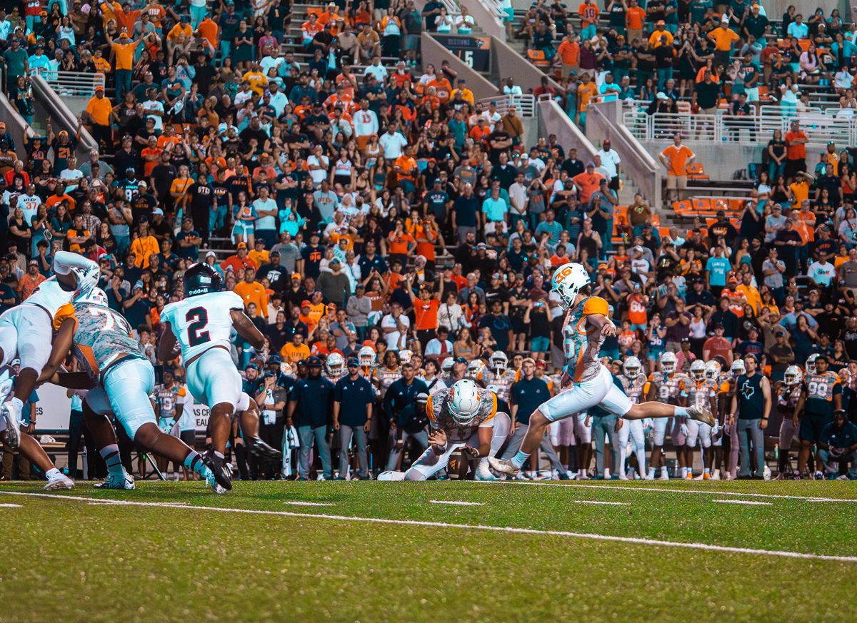 Sophomore kicker Buzz Flabiano kicks a field goal against Southern Utah.