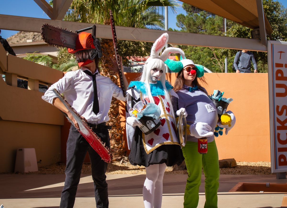 The winners of the 2024 costume contest; Chainsaw Man, The White Rabbit, and Krusty the Clown.