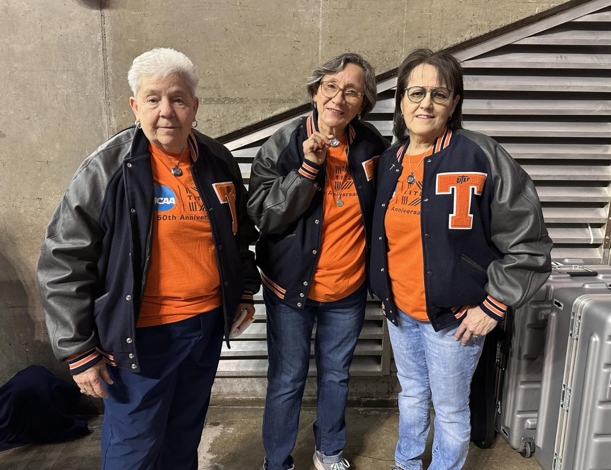 UTEP celebrated the 50th anniversary of their first women's basketball team established in 1974-75. Left to right: Cylvia Montano, Lee Ann Beck and Gloria Estrada